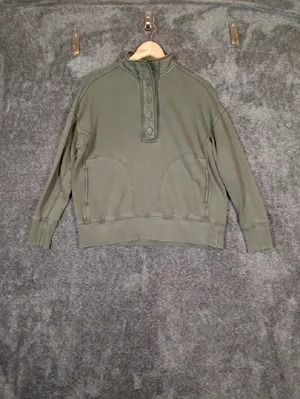 Aerie Oversized Faded Pullover Sweatshirt Trail Lounge Athleisure Olive Womens thumbnail 4