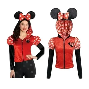 Disney Minnie Mouse Costume Hoodie Adult Small Red Polka‎ Dot 3D Ears Bow Zip Up thumbnail 2