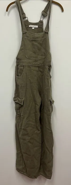 Flat White Olive Green linen blend Cargo Overalls size S thumbnail 1