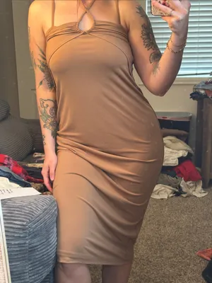 Abercrombie & Fitch Sleek Brown Bodycon‎ Midi Dress with Keyhole Neckline thumbnail 1