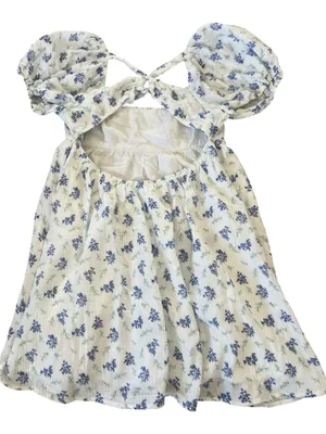 Princess Polly Blue Floral Puff Sleeve Mini Dress Cotton White Tie Back US 8 thumbnail 8