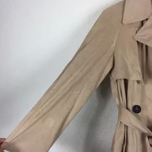 Zara Tan Trench Coat XS Faux Suede Double Breasted Belted Classic Mid Length thumbnail 9