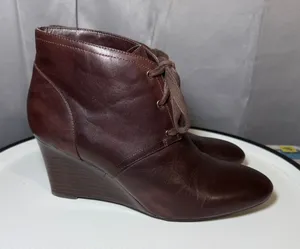 LRL Dark Academia Tamia Wedge‎ Booties 7B Brown Leather Lace Up Ankle Gothic thumbnail 1