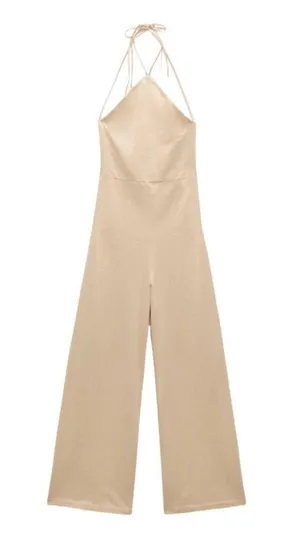 ZARA Cream Halterneck Jumpsuit thumbnail 1