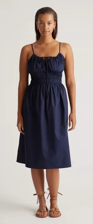 NWT Quince 100% Organic Cotton Keyhole Midi Dress Navy Blue Sz S thumbnail 1