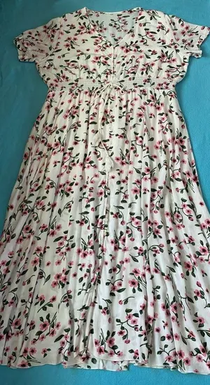 BEACH PARTY floral maxi dress smocked stretchy waist tassel strings size XXL thumbnail 3