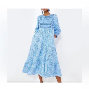 NWT Pink City Prints Isabel Dress XS Ornate Sky Blue Cotton Smocked Midi thumbnail 2