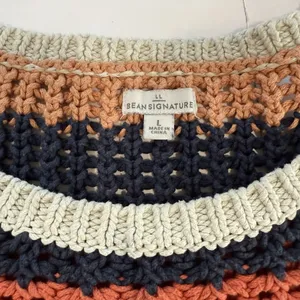 LL Bean Colorful Stripes Sig Bailey Island Chunky Cotton Pullover Sweater‎ LARGE thumbnail 10