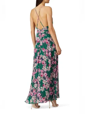 Astr Floral Green Maxi Dress with Pink Rose Print thumbnail 2