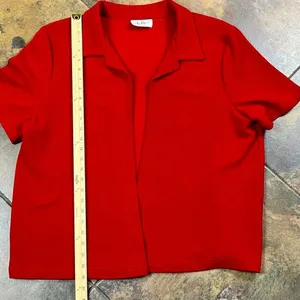 Los Angeles Women Red Short Sleeve Open Front Cardigan thumbnail 5