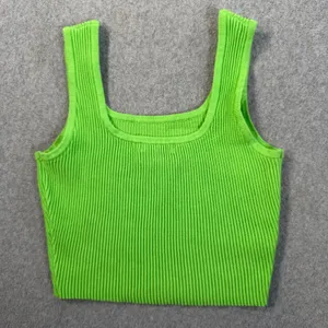 GB Gianni Bini Women's Small Neon Green Ribbed Knit Scoop Neck Cropped Tank Top thumbnail 6
