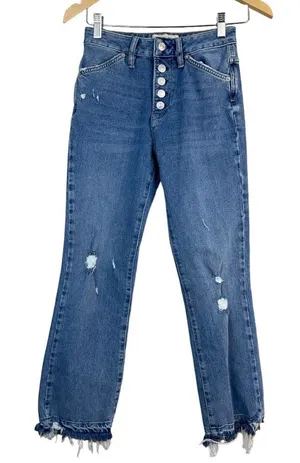 We the Free People‎ Jeans Womens 25 Blue Distressed Cropped Button Fly Stretch thumbnail 1
