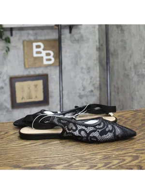 NWT A New Day London Lace Slingback Bow Flats 94303528 Black 9.5M thumbnail 7