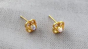 Small Tiny Hollow Stud Earrings for Women Gold thumbnail 3