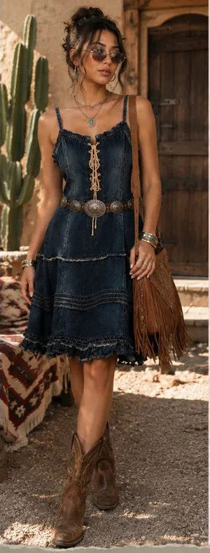 Me and You Denim Lace-Up Dress thumbnail 1