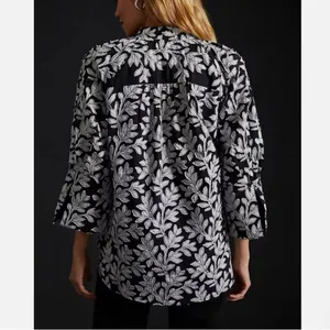 NWT By Anthropologie Popover Blouse Embroidered Applique Top Black‎ White Sz S thumbnail 2