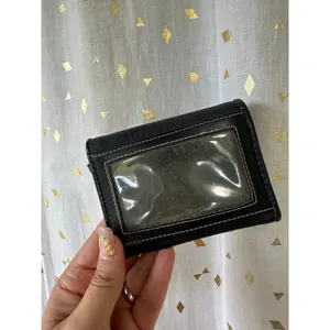 Vintage Esprit Black Faux Textured Leather Mini Zipper ID Pocket Wallet Key Ring thumbnail 4