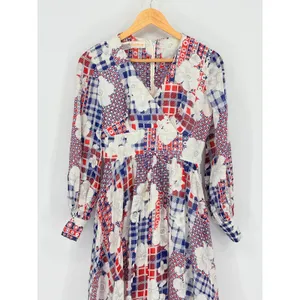 Gregg Draddy Vintage Maxi Dress Patchwork Floral Gingham Red‎ White Blue Small thumbnail 4