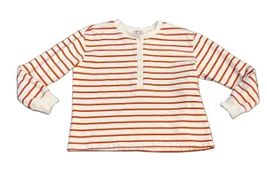 Molly Yeh Sweatshirt Large Henley Boxy French Terry 100% Cotton Orange White‎ thumbnail 1