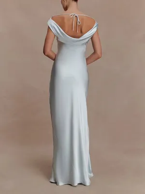 Meshki Backless Satin Maxi Dress in Ice Blue Bridesmaid Wedding Party Size L NWT thumbnail 2