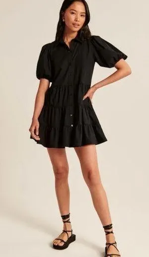 Abercrombie Poplin Puff Sleeve Shirt Dress thumbnail 1