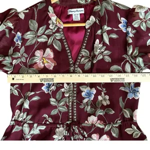 TOMMY BAHAMA Women's Painted Petal Midi‎ Floral Dress Metallic Embellished XS thumbnail 6