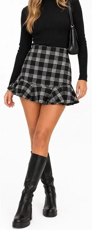Design Lab Plaid Ruffle Hem Mini Skirt Black White Size Small Dark Academia Y2K thumbnail 1