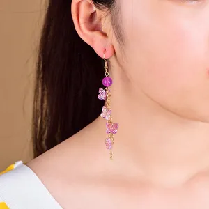 Purple Butterfly Dangle Drop Earrings for Women,Long Tassel Butterfly Earrings thumbnail 4