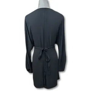 H&M Black Tie Belt Long Sleeve Neck Mini Dress Minimalist Style XS NWOT Office thumbnail 5