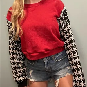 Custom made reworked vintage sweater & red crewneck crop sweatshirt size Large thumbnail 2