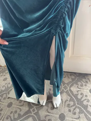 ANTHROPOLOGIE The Maya Stretch Velvet Cowl-Neck Em Teal Velvet Ruched Dress S XL thumbnail 11