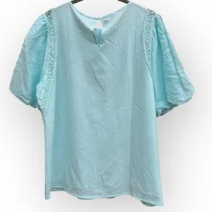Ann Taylor Puff-Sleeve Crochet Trim Lightweight Blouse thumbnail 2