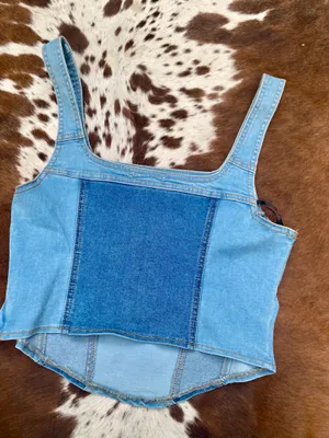 Forever 21 Denim Square Neck Cropped Tank Top Sz M thumbnail 2