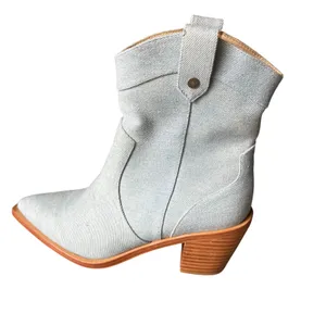 7 For All Mankind Women's 6 Denim Blue‎ Western Cowboy Ankle Boots Festival thumbnail 3