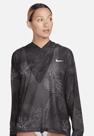 Nike oversized Black Gray Tropical Print Lightweight Hoodie thumbnail 1