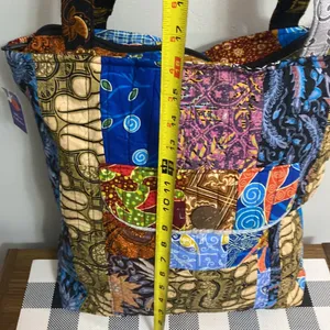 Quilted multicolor tote bag new! Blue thumbnail 8