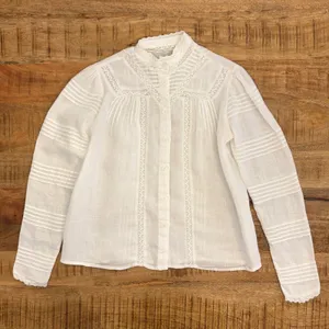 The Shirt Rochelle Behrens Priya Shirt XS White Linen Top Victorian Prairie Lace thumbnail 10