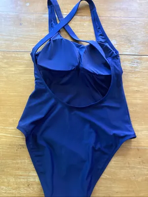 Quince NWOT Navy Blue Cross-Back One-Piece Swimsuit Large thumbnail 3