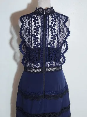 Self-Portrait Navy and Black Lace Cutout Cocktail Mini Dress Size 8 thumbnail 5