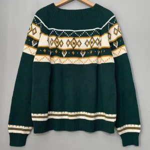 Vintage JCPenney Size XL Green Yellow Sweater Diamond Fair Isle Nordic 70s Retro thumbnail 1