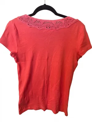 LAUREN Ralph Lauren Coral Crochet-Trim V-Neck Short Sleeve Top thumbnail 3