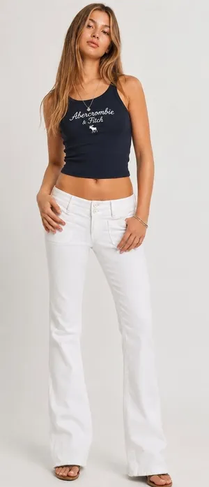 Abercrombie & Fitch White Bootcut Pants Low Rise Front Patch Pocket Women’s 6 thumbnail 1