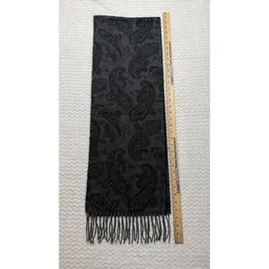 Cejon Made in Italy Charcoal Black Paisley Fringed Acrylic Scarf RN 98072 thumbnail 2