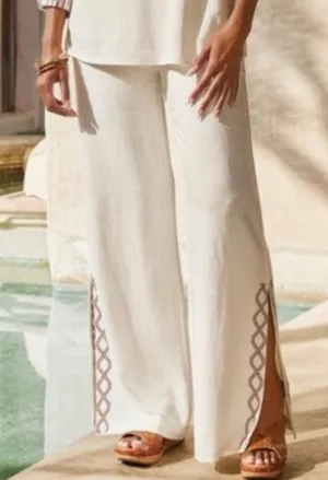Soft Surroundings Mirage Embroidered Legs Wide Leg High Rise Pull On Pants Sz L thumbnail 1
