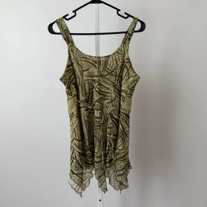 Separates by NY City Design Co. Y2k Fairy Green Brown Leaf‎ Print Lace Top sz L thumbnail 5