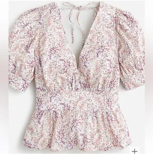 J.Crew Floral Puff Sleeve Peplum Blouse XS thumbnail 2