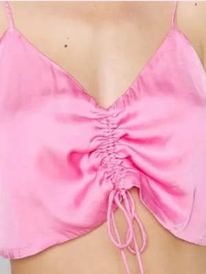 aerie Pink Satin Drawstring Cami thumbnail 2