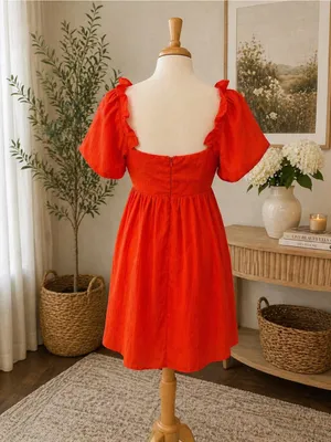 English Factory Orange Puff Sleeve Babydoll Dress Romantic Cottagecore Mini thumbnail 3