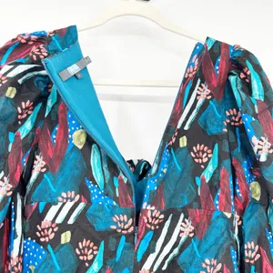 Eva Franco Tropical Sweetheart Tie‎ Front Puff Sleeve Blouse 4 Midnight Jungle thumbnail 12