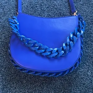 Blue purse with blue chain detailing thumbnail 3